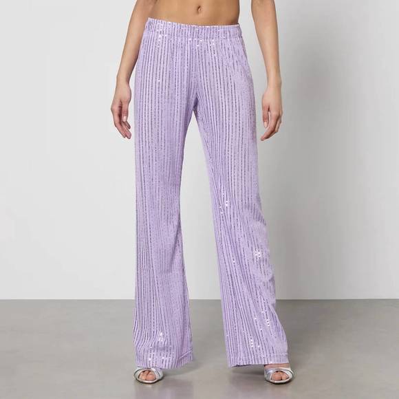 NEW STINE GOYA markus sequined mesh trousers in lavender - Picture 1 of 5